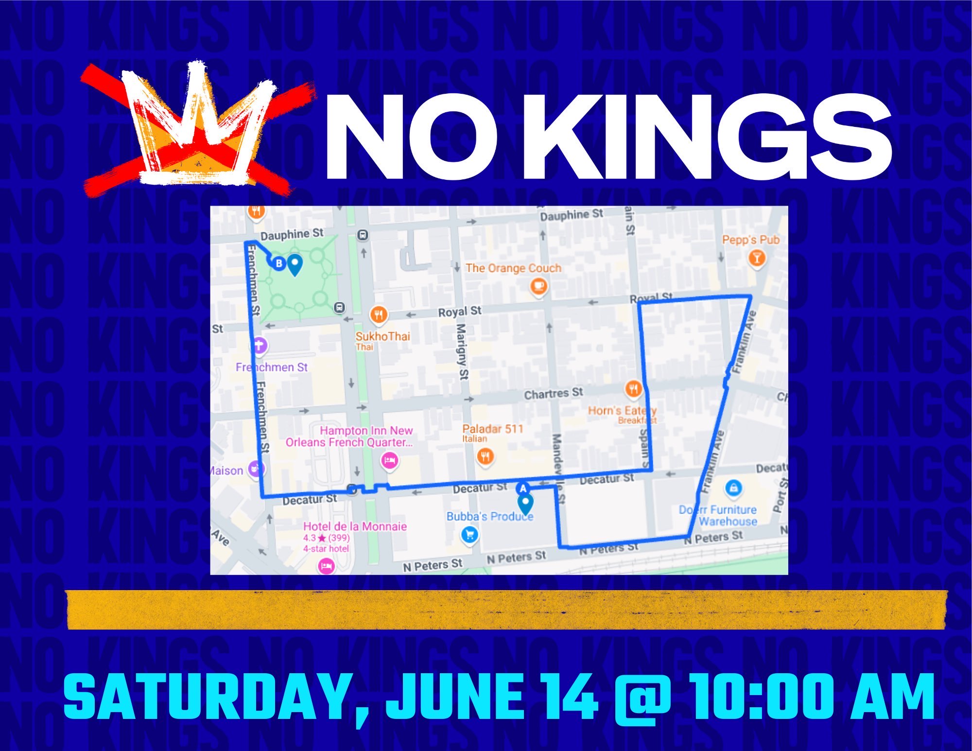 No Kings Parade 6/14 10am with map